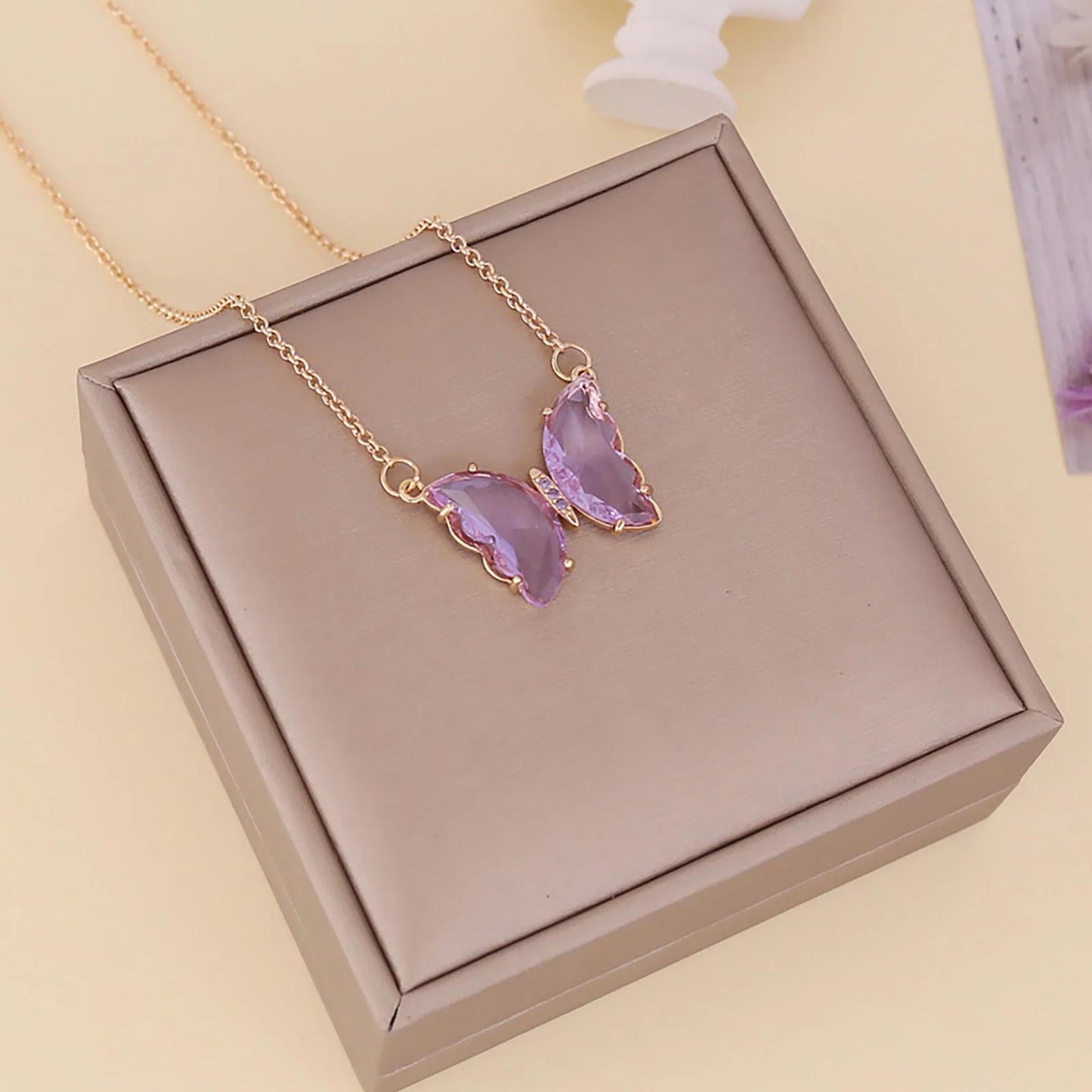 Purple Butterfly Pendant with Chain