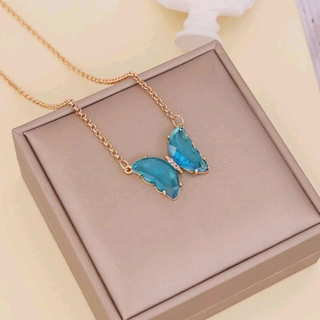 Blue Butterfly Pendant with Chain