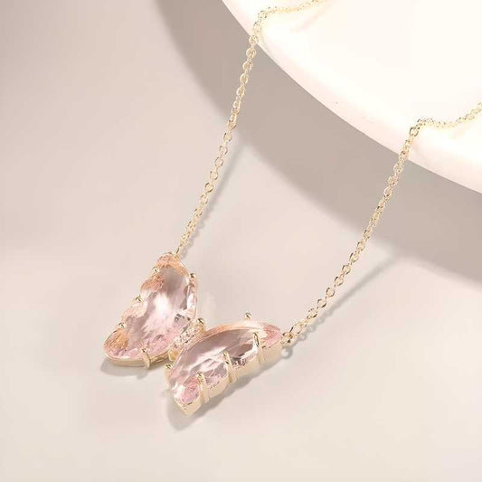 Pink Butterfly Pendant with Chain